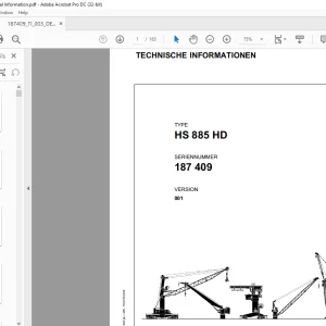 Liebherr Crane HS 885 HD TECHNISCHE INFORMATIONEN SN 187409 - PDF DOWNLOAD (German)