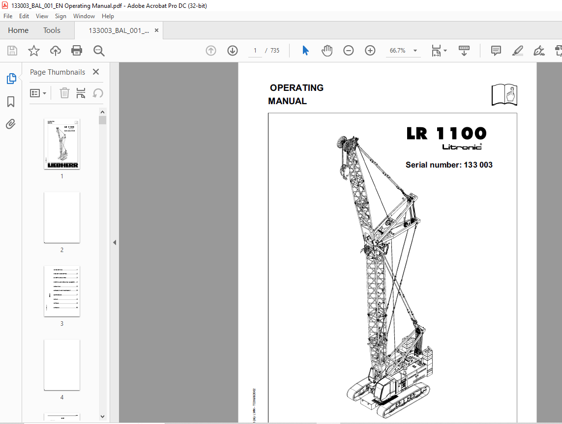 Liebherr Crane LR 1100 Litronic Operating Manual SN 133003 - PDF ...