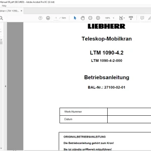 Liebherr Crane LTM 1090-4.2 Teleskop-Mobilkran Betriebsanleitung 1090-4-2-000 - PDF DOWNLOAD