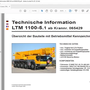 Liebherr Crane LTM 1100-5.1 Übersicht der Bauteile mit Betriebsmittel Kennzeichnung (BMK) Technische Information 065429 - PDF DOWNLOAD (German)