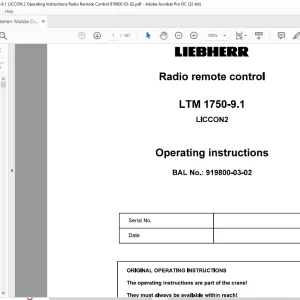 Liebherr Crane LTM 1750-9.1 LICCON 2 Radio Remote Control Operating Instruction Manual 919800-03-02 - PDF DOWNLOAD