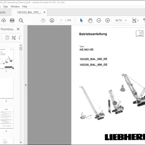 Liebherr Crawler Crane HS 843 HD Betriebsanleitung  - PDF DOWNLOAD (GERMAN)