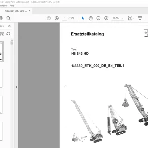 Liebherr Crawler Crane HS 843 HD Spare Parts List Manual SN183330 -  PDF DOWNLOAD