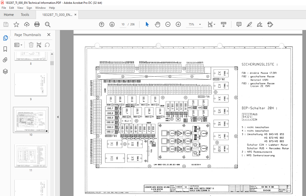 Liebherr Crawler Crane HS 843 HD Technical information Manual SN 183287 ...