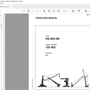 Liebherr Crawler Crane HS 845 HD OPERATING MANUAL SN 183463 - PDF DOWNLOAD