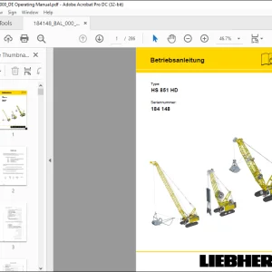 Liebherr Crawler Crane HS 851 HD Betriebsanleitung Manual SN 184148 - PDF DOWNLOAD (German)