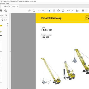 Liebherr Crawler Crane  HS 851 HD Spare Parts Catalog Manual SN 184162  -  PDF DOWNLOAD