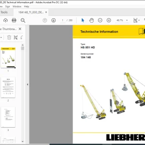 Liebherr Crawler Crane HS 851 HD Technische Information Manual SN184148  - PDF DOWNLOAD (GERMAN)