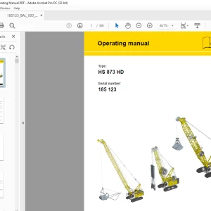 Liebherr Crawler Crane HS 873 HD Operating Manual SN 185123 - PDF DOWNLOAD