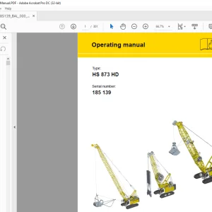 Liebherr Crawler Crane HS 873 HD Operating Manual SN 185139  - PDF DOWNLOAD