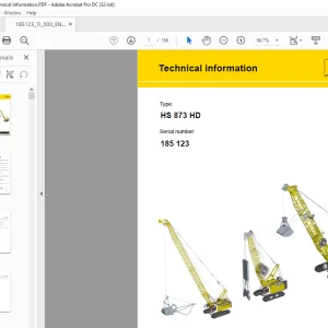 Liebherr Crawler Crane HS 873 HD Technical information Manual SN 185123  - PDF DOWNLOAD