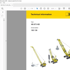 Liebherr Crawler Crane HS 873 HD Technical information Manual SN 185139 -  PDF DOWNLOAD