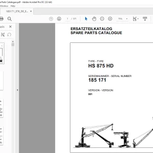 Liebherr Crawler Crane HS 875 HD SPARE PARTS CATALOGUE MANUAL SN 185171 - PDF DOWNLOAD