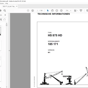 Liebherr Crawler Crane HS 875 HD TECHNISCHE INFORMATIONEN MANUAL SN 185171 - PDF DOWNLOAD (GERMAN)