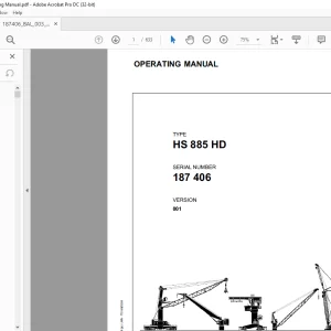 Liebherr Crawler Crane HS 885 HD OPERATING MANUAL SN 187406 -  PDF DOWNLOAD