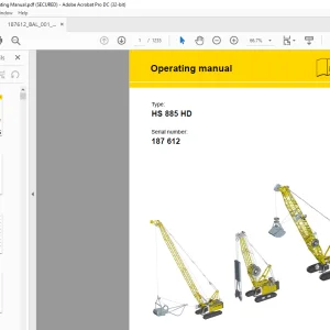 Liebherr Crawler Crane HS 885 HD Operating Manual SN 187612 - PDF DOWNLOAD