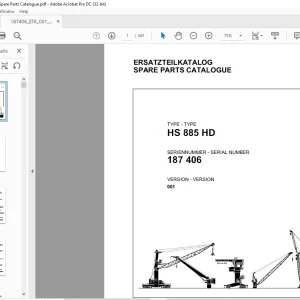 Liebherr Crawler Crane HS 885 HD SPARE PARTS CATALOGUE MANUAL 187406 -  PDF DOWNLOAD