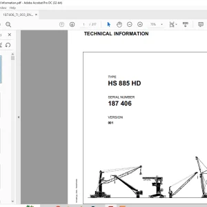 Liebherr Crawler Crane HS 885 HD TECHNICAL INFORMATION MANUAL SN 187406 - PDF DOWNLOAD