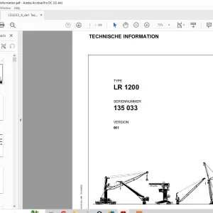 Liebherr Crawler Crane LR 1200 TECHNISCHE INFORMATION MANUAL SN 135033  - PDF DOWNLOAD (GERMAN)