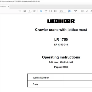 Liebherr Crawler Crane LR 1750-010 Operating Instruction Manual 12821-01-02 - PDF DOWNLOAD