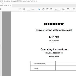 Liebherr Crawler Crane LR 1750 Operating Instruction Manual 12821-01-02 - PDF DOWNLOAD
