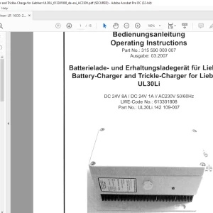 Liebherr LR 1600-2 Battery Charger & Trickle-Charge for Liebherr UL30Li 613301808 - PDF DOWNLOAD
