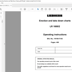 Liebherr LR 1600-2 Erection & Take Down Charts Operating Instruction Manual 18150-17-02 - PDF DOWNLOAD