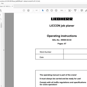 Liebherr LR 1600-2 LICCON job Planer Operating Instructions Manual 99500-02-02 - PDF DOWNLOAD