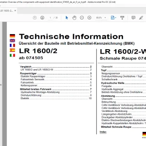 Liebherr LR 1600-2 & LR 1600-2-W (BMK) Übersicht der Bauteile mit Betriebsmittel-Kennzeichnung Technische Information Manual - PDF DOWNLOAD (German)