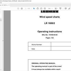 Liebherr LR 1600-2 Wind Speed Chart Operating Instructions Manual 18180-04-02 - PDF DOWNLOAD