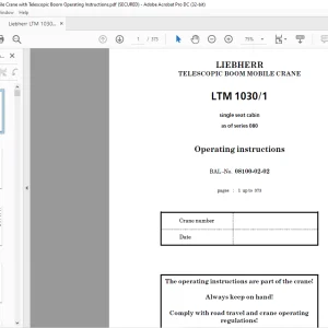 Liebherr LTM 1030-1 Mobile Crane with Telescopic Boom Operating Instruction Manual 08100-02-02 - PDF DOWNLOAD
