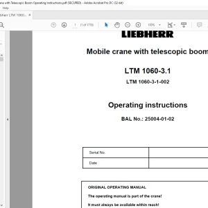 Liebherr LTM 1060-3.1 Mobile Crane with Telescopic Boom Operating Instruction Manual 25004-01-02 - PDF DOWNLOAD