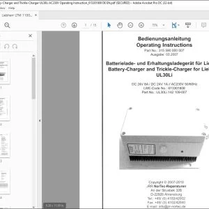 Liebherr LTM 1100-5.2 Battery-Charger & Trickle-Charger UL30Li AC230V Operating Instruction Manual 613301808 - PDF DOWNLOAD