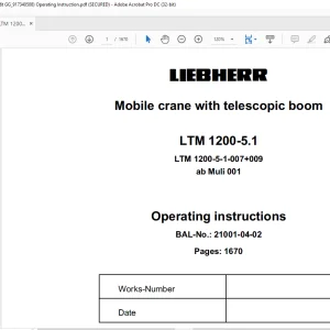 Liebherr LTM 1200-5.1 Mobile Crane with Telescopic Boom Operating Instruction Manual 21001-04-02 - PDF DOWNLOAD