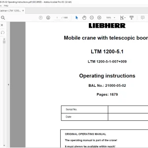 Liebherr LTM 1200-5.1 Mobile Crane with Telescopic Boom Operating Instruction Manual 21001-05-02 - PDF DOWNLOAD