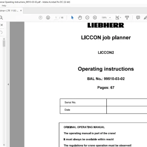 Liebherr LTR 1100 Liccon2 Job Planner Operating Instructions Manual 99510-03-02 -  PDF DOWNLOAD