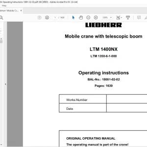 Liebherr Mobile Crane LTM 1400NX Telescopic Boom Operating Instructions Manual 18001-02-02 - PDF DOWNLOAD