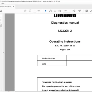 Liebherr Mobile Crane LTM 1750-9.1 LICCON 2 Operating Instructions Diagnostics Manual 99904-05-02 - PDF DOWNLOAD