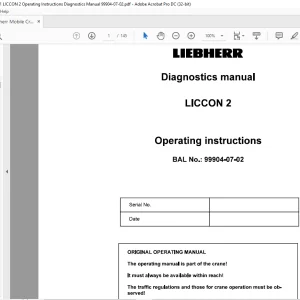 Liebherr Mobile Crane LTM 1750-9.1 LICCON 2 Operating Instructions Diagnostics Manual 99904-07-02 - PDF DOWNLOAD