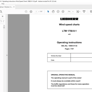 Liebherr Mobile Crane Wind Speed Charts LTM 1750-9.1 Operating Instructions Manual 19880-01-02 - PDF DOWNLOAD