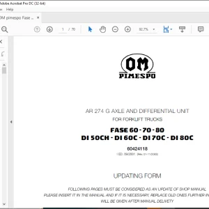 OM Pimespo Forklift FASE 60-70-80 DI 50CH-DI60C-DI70C-DI80C Operating Maintenance And Repair Manual - PDF DOWNLOAD