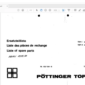 Pottinger Tractor TOP-I II List of spare parts Manual  -  PDF DOWNLOAD
