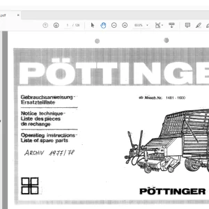 Pottinger Tractor TOP-I Operations List Spare Parts Manual -  PDF DOWNLOAD