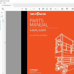 Skyjack SJ3215, SJ3219 DC ELECTRIC SCISSORS PARTS MANUAL 212506AAA - PDF DOWNLOAD