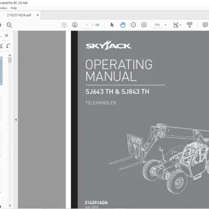Skyjack SJ643 TH & SJ843 TH Telehandler Operating Manual 216201ADA - PDF DOWNLOAD