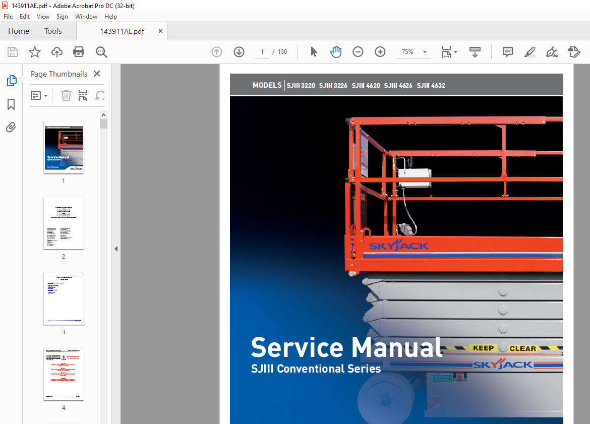 Skyjack SJIII Conventional Series SJIII 3220 SJIII 3226 SJIII 4620