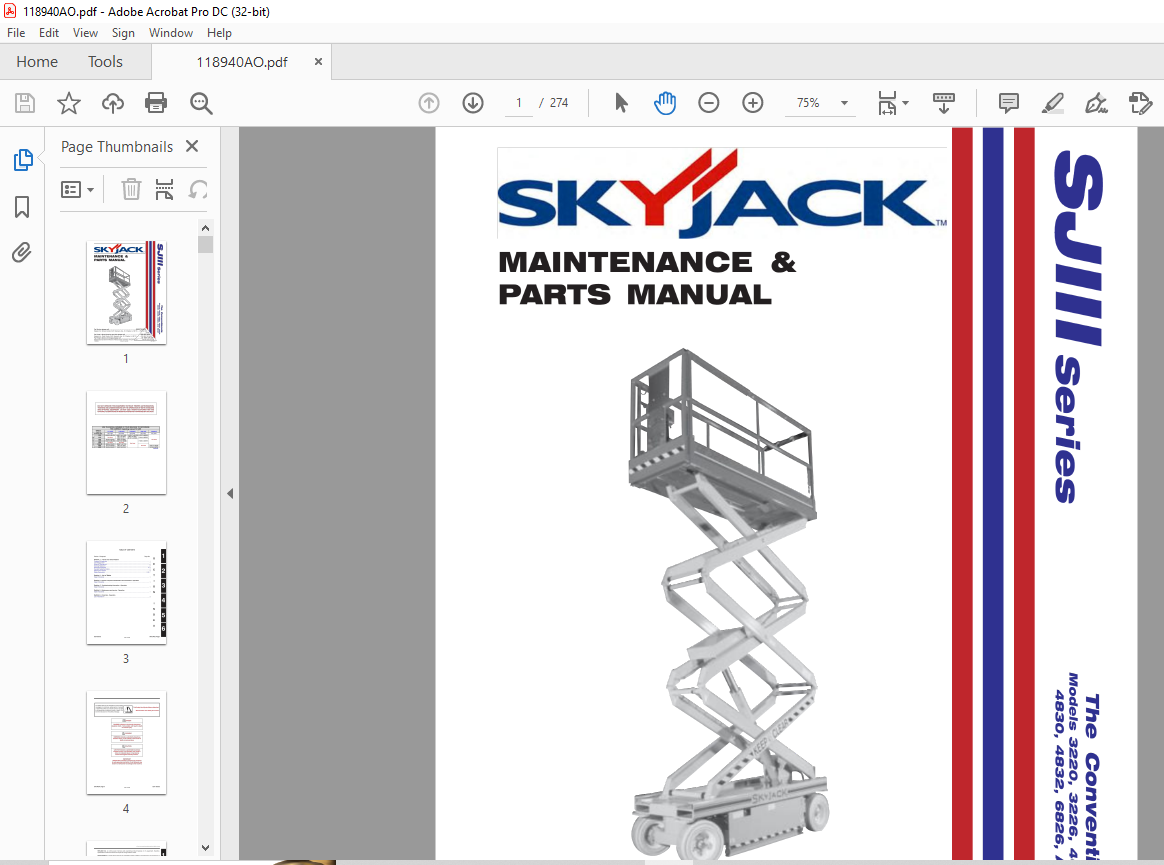 Skyjack SJIII Series 3220,3226,4620,4626,4830,4832,6826 & 4632