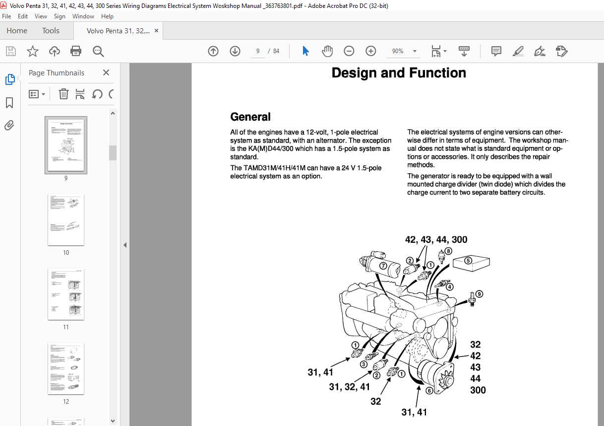 Volvo Penta 31, 32, 41, 42, 43, 44, 300 Series Wiring Diagrams