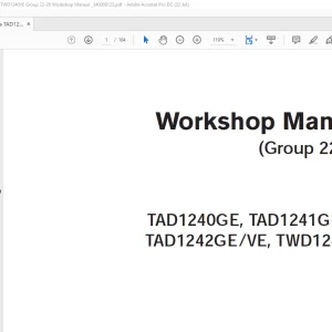 Volvo Penta TAD1240GE TAD1241GE TAD1241VE TAD1242GE TAD1242VE TWD1240VE Group 22-26 Workshop Manual 340008123