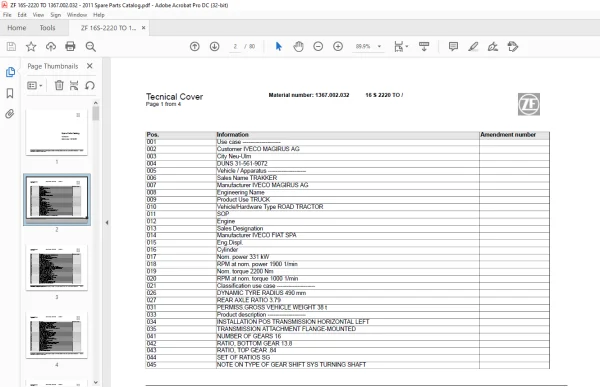 ZF Transmission 16 S 2220 TO Spare Parts Catalog Manual 1367.002.032 ...